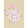 thumbnail image 5 of BemeyourBBs Baby Girl Bow Print Romper Ruffle Sleeve Bodysuit with Bow Headband, 5 of 9