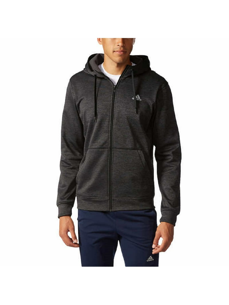 Adidas Men's Climawarm Fleece Full Zip Hooded Jacket Black Heather, - Walmart.com