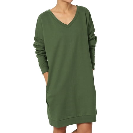 - TheMogan Women's S~3X V-Neck Long Sleeve Pocket Oversized Sweatshirts Pullover Tunic