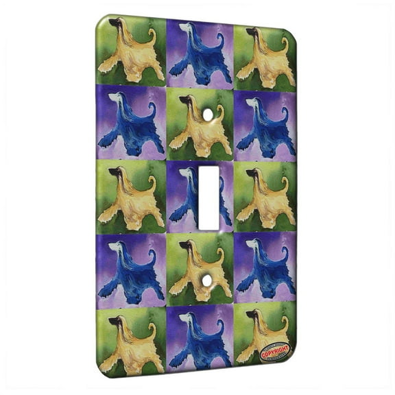 KuzmarK™ Single Gang Toggle Switch Wall Plate - Fawn Afghan Hound on Green Dog Pattern Art by Denise Every