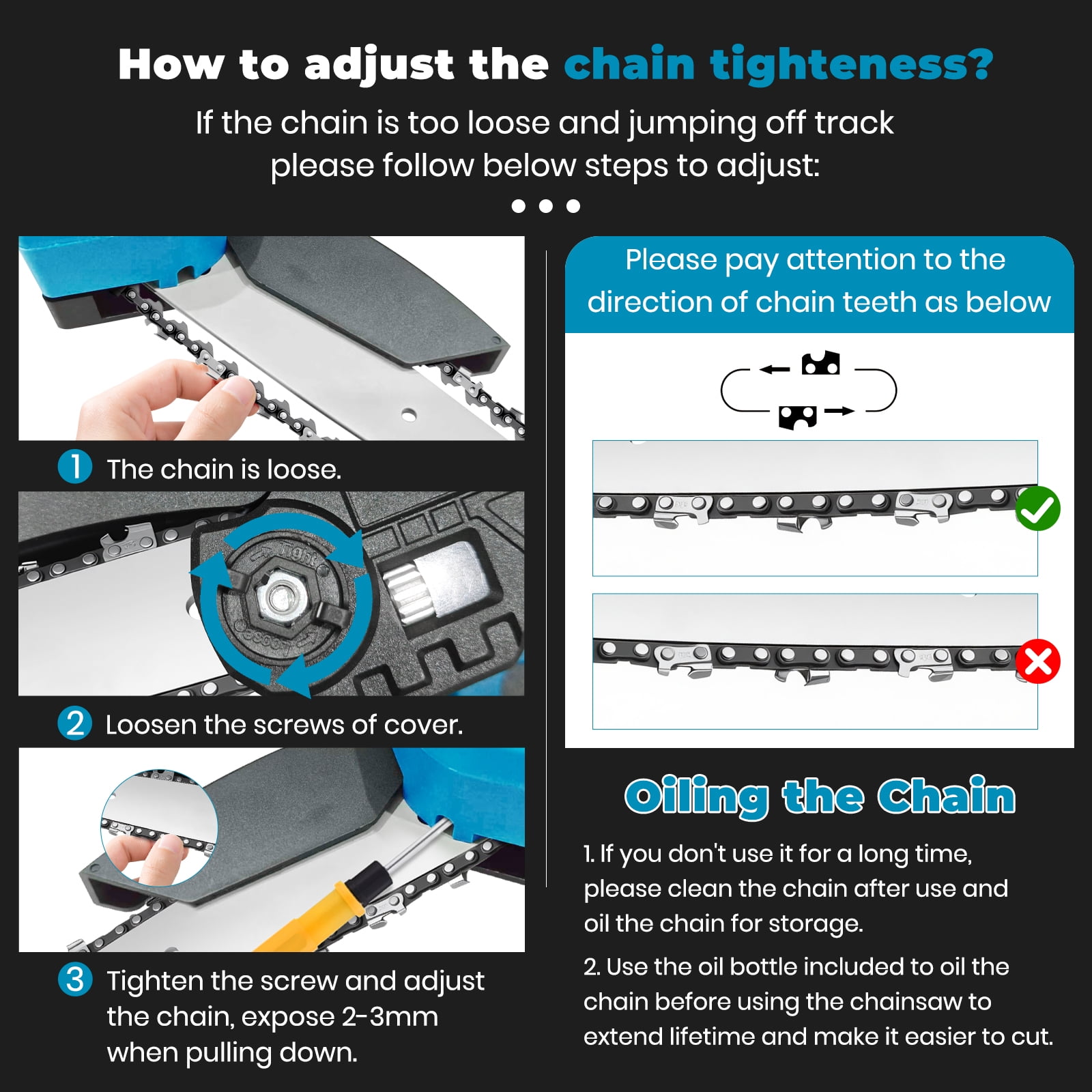 BAOKALER 6 inch Cordless Mini Chainsaw with 2x2000mAh Batteries, Portable Handheld Electric Chain Saw, Blue