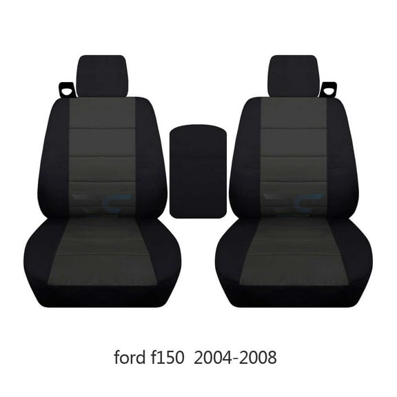 Fits 2004-2008 Ford F-150 Velour Seat Covers Int Seat Belts Center Console:Black Charcoal