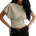thumbnail image 3 of Women's T Shirts Ladies Lightweight Short Sleeve Tee Soft Blend Classic Crew Neck Relaxed Fit Beige L, 3 of 7