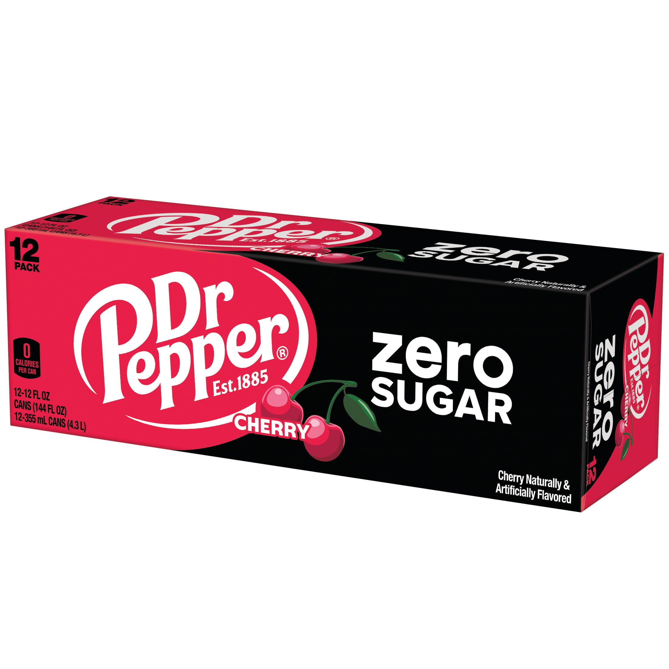 Dr Pepper Zero Sugar Cherry Soda Pop, 12 fl oz, 12 Pack Cans