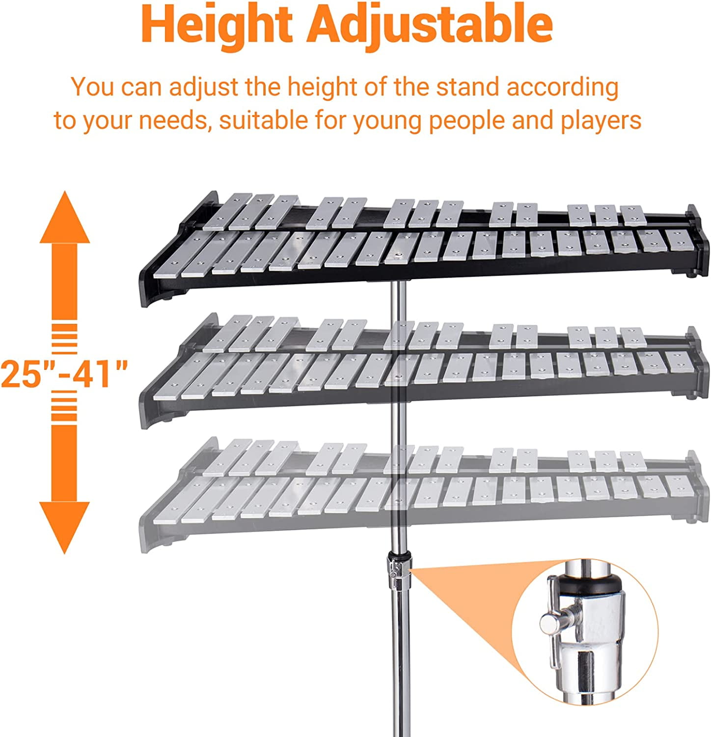 Datingday 32 Notes Glockenspiel with Adjustable Height Stand, Aluminum Xylophone for Adult,Glockenspiels Xylophone Bell Kit,Xylophones Instrument Kit with Music Stand,Mallets and Carrying Bag