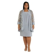 Two-Piece Printed Jacket Dress & Necklace - Plus