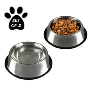 Stainless Steel Pet Bowls with Non Slip Rubber Bottom for Dogs and Cats, Set of 2 (16oz, 28oz, 32oz, or 64oz) by PETMAKER