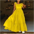 thumbnail image 3 of Efsteb Women Bow Casual Sleeveless Dresses Solid Pleated Long Dress Elegant Loose Square Neck Suspender Beach Dress (Yellow,XL), 3 of 5