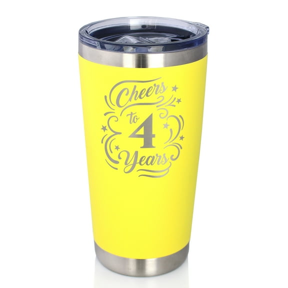 Bevvee Insulated Travel Tumbler 20 oz Cheers 4 Years Gifts for Anniversary Celebrations Tumblers