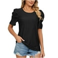 thumbnail image 5 of IROINNID Women Trendy Comfy Solid Color Round Neck Puff Short Sleeve T-shirt Blouse Loose Tops Spring, 5 of 8