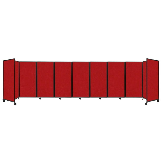 "Versare Room Divider 360 Portable Wall Partition | 9 Panels Wide | 25' x 6' Red Fabric Panels"