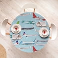 thumbnail image 4 of Ambesonne Travel Emoji Fitted Round Tablecloth, Colorful Airplanes Art, 45"- 56" Diameter, Pale Blue Apple Green, 4 of 5