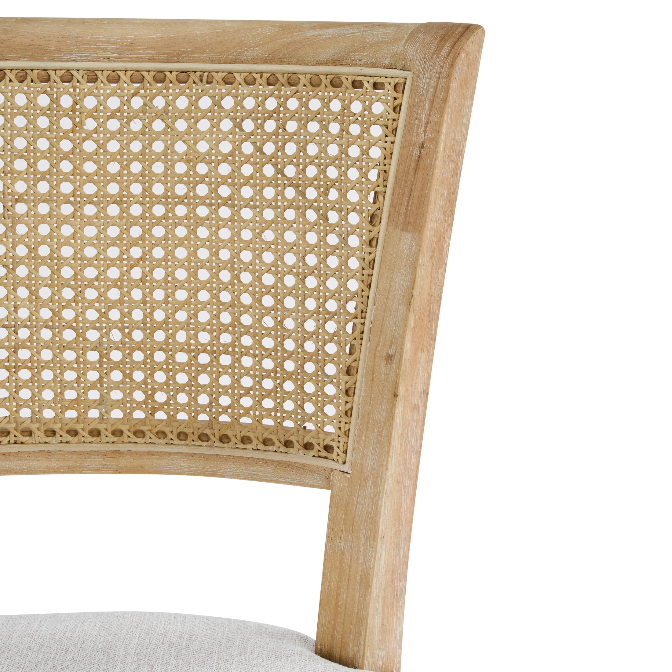 Christopher Knight Home Set of 2 Dining Chairs with Rattan Cane Back, Upholstered Seat, Natural + Beige