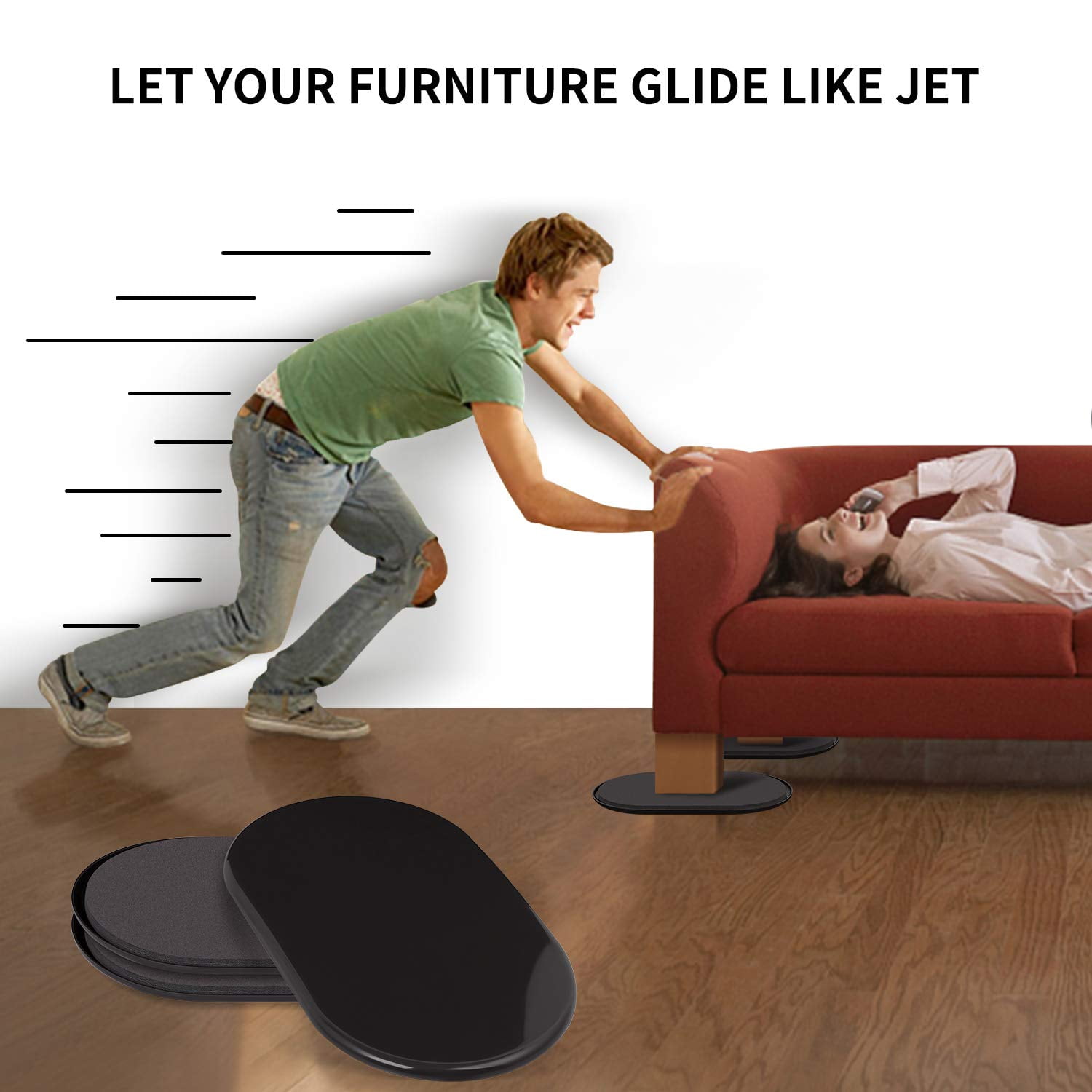 Ezprotekt 9 1/2" x 5 3/4" Reusable Large Furniture Sliders for Carpet,Oval Plastic Furniture Movers Sliders,Black 8 Pack