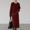 thumbnail image 3 of Women's Two Piece Matching Sweater Sets Knit Long Sleeve Pullover Tops Bodycon Mid Long Skirts Fall Winter Outfits, 3 of 7