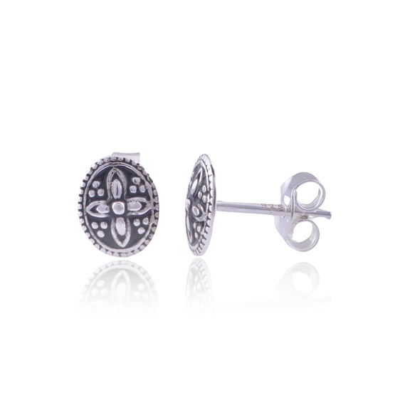 SilverCloseOut Sterling Silver Dainty Oval BoHo Filigree Stud Earrings
