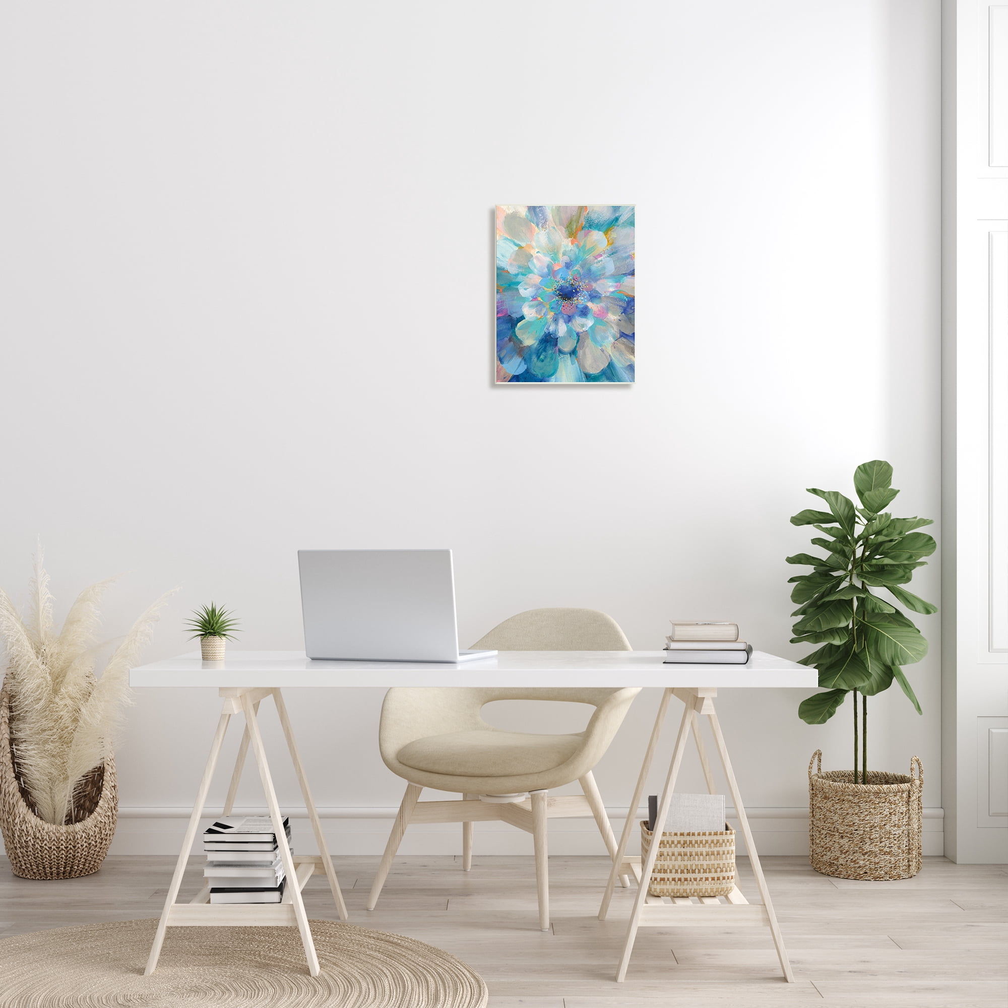 Stupell Industries Abstract Layered Floral Petals Centric Blue Flower Abstract Painting Unframed Art Print Wall Art, 13 x 19