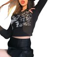 thumbnail image 3 of Douhoow Women T-Shirt  Long Sleeve Letter Printing Tee Ribbed Crop Top Casual Hip Hop Streetwear, 3 of 9