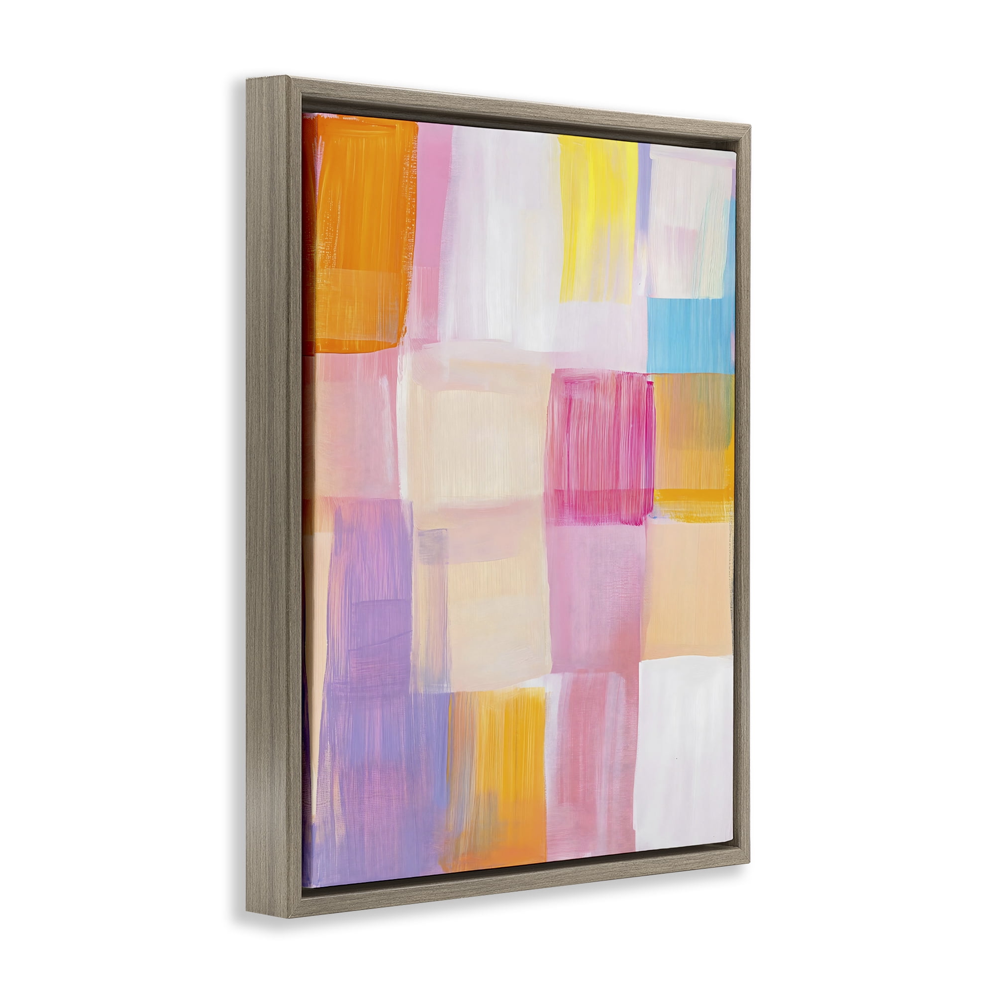 Stupell Industries Abstract Grid Brushstrokes Brown Framed Floater Canvas Wall Art, design by The Prints Vibe