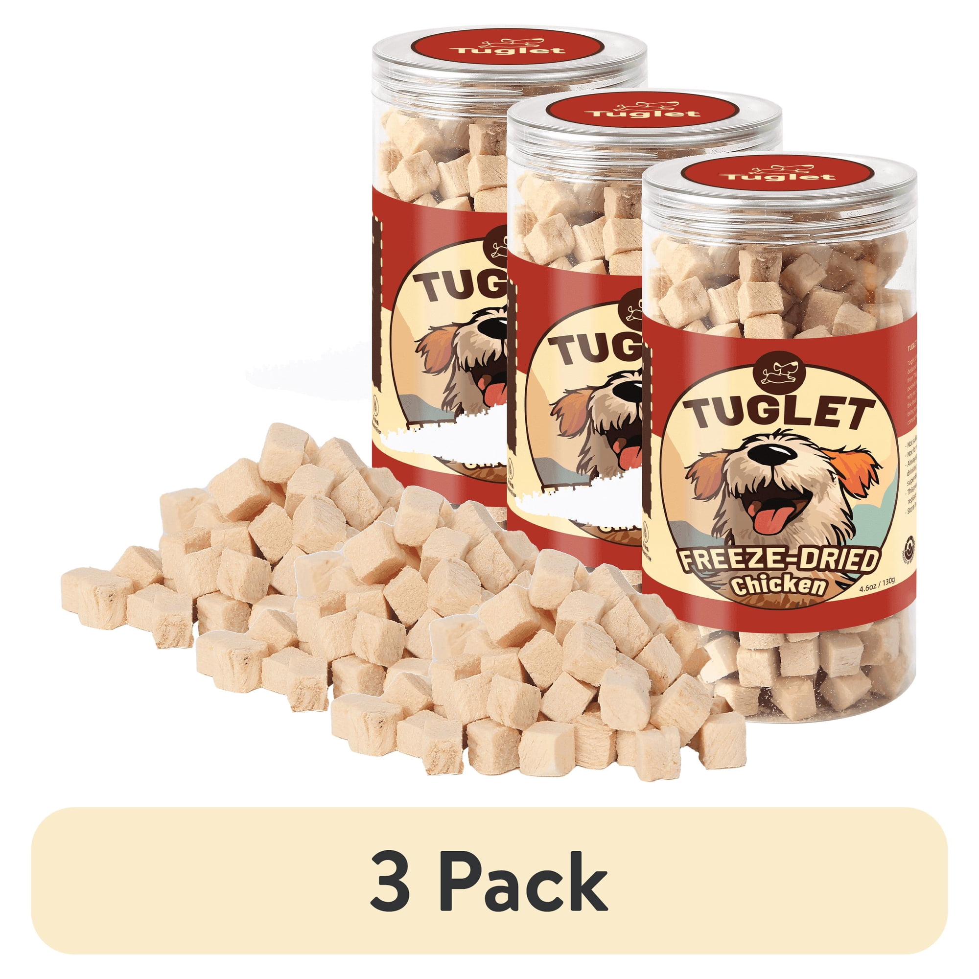 (3 pack) TUGLET Freeze Dried Chicken Dog Treat, Healthy Raw Single Ingredient Chicken Breast Food Toppers, 4.6 oz