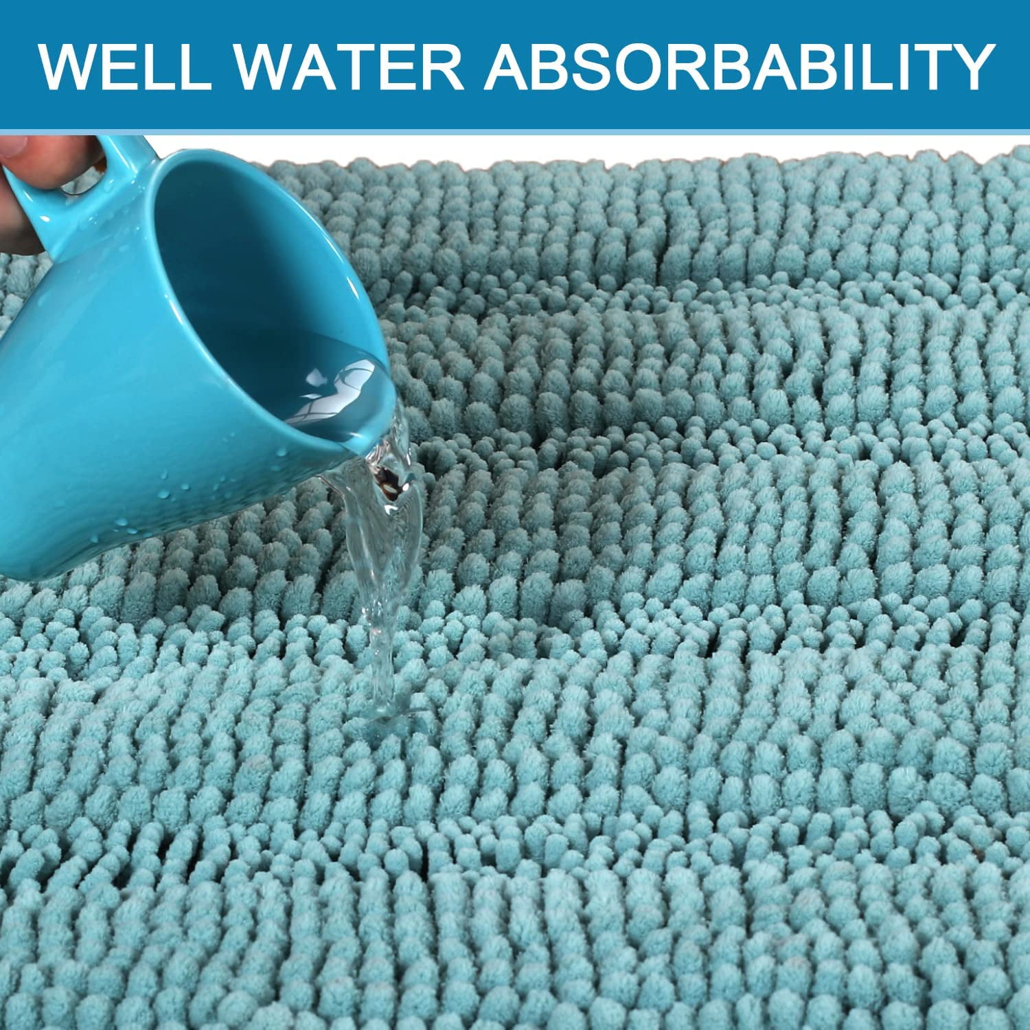 Bathroom Rugs Set 2 Piece Bathroom Contour Rug Toilet Mat Sets, Non Slip, Contou,r Ultra Thick, Water Absorbent, Striped Bath Rug, Washable(20" x 32" Plus 20" x 20" U, Aqua Haze)