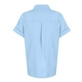 thumbnail image 4 of Kddylitq Summer Button Down Shirts for Women Cotton Linen Collared Tops Short Sleeve Gauze Blouses 2024 Casual Work Clothing Sky Blue L, 4 of 5
