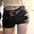 thumbnail image 3 of Hmhnsya Women Y2k Gothic Low Waist Rivet Denim Shorts With Belt, 3 of 6