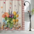 thumbnail image 2 of Spring Easter Shower Curtain Set, Waterproof Shower Curtains for Bathroom, Colorful Tulip Floral Eggs Pink Plaid Rustic Washable Fabric Bath Curtain for Bathtub Decoration with Hooks 48x72 Inches, 2 of 9