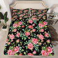 thumbnail image 2 of Homewish Rustic Rose Flower Twin Sheet Sets,Country Plant Twin Fitted Sheet,Pink Green Black 03 For Girl Kids,Breathable Home Decor,3pcs, 2 of 7