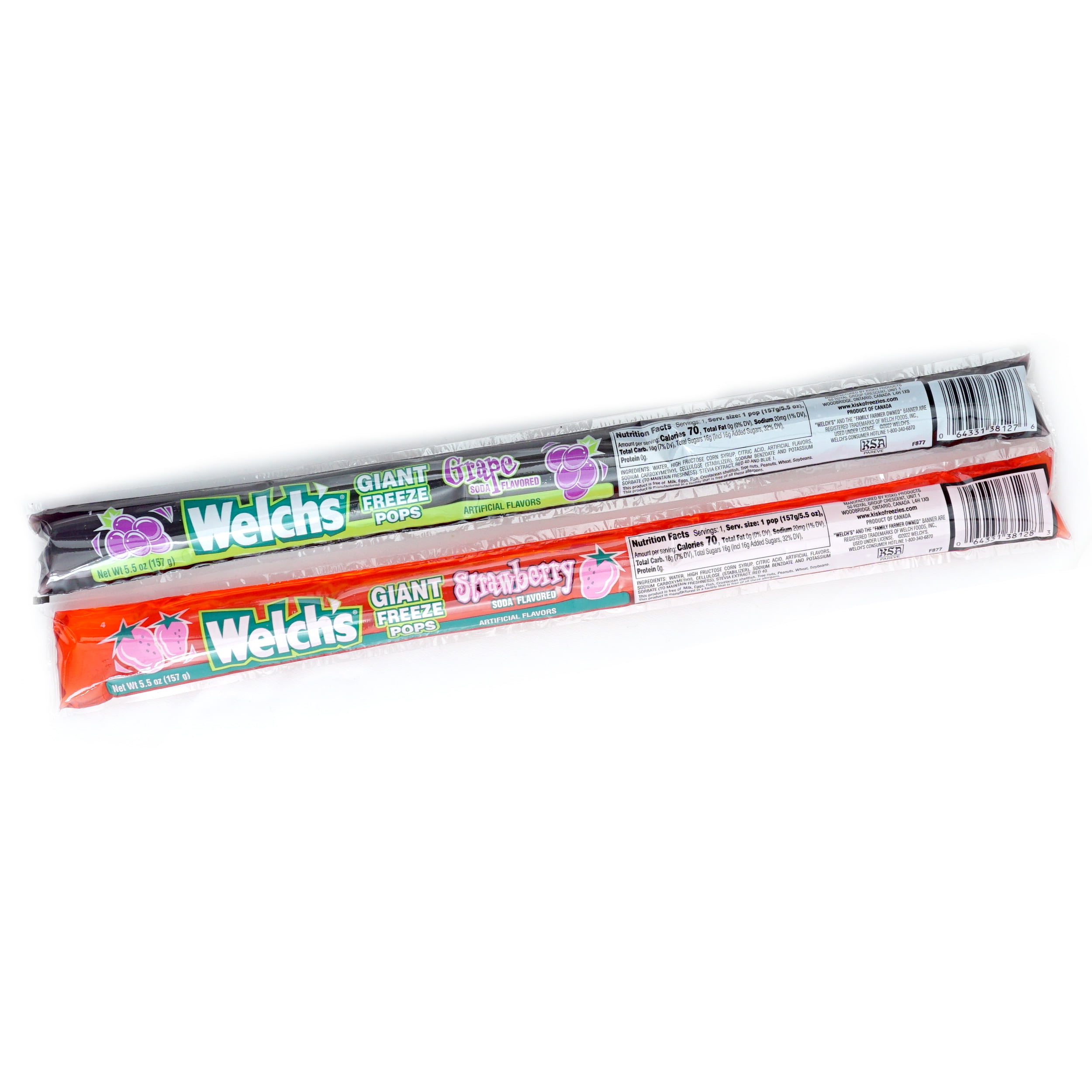Welch Soda Giant Freeze Pops, 27 Count, 5.5oz Each, Grape & Strawberry Flavor