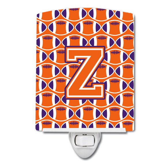 Caroline's Treasures CJ1072-ZCNL Letter Z Football Orange, White and Regalia Ceramic Night Light, 6x4x3", multicolor