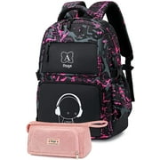 Asge Backpacks for Girls School Bags for Kids Luminous Bookbag and Pencil Case set