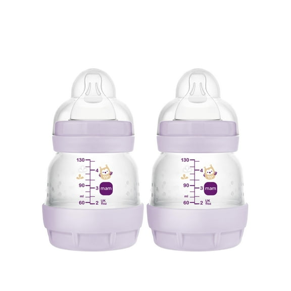 MAM Easy Start Anti-Colic Baby Bottles, Extra Slow Flow, Breastfeeding-Like Silicone Nipple Bottle, Reduces Colic, Gas, & Reflux, Easy-to-Clean, BPA-Free, Vented Baby Bottles for Newborns, 0-3 Months