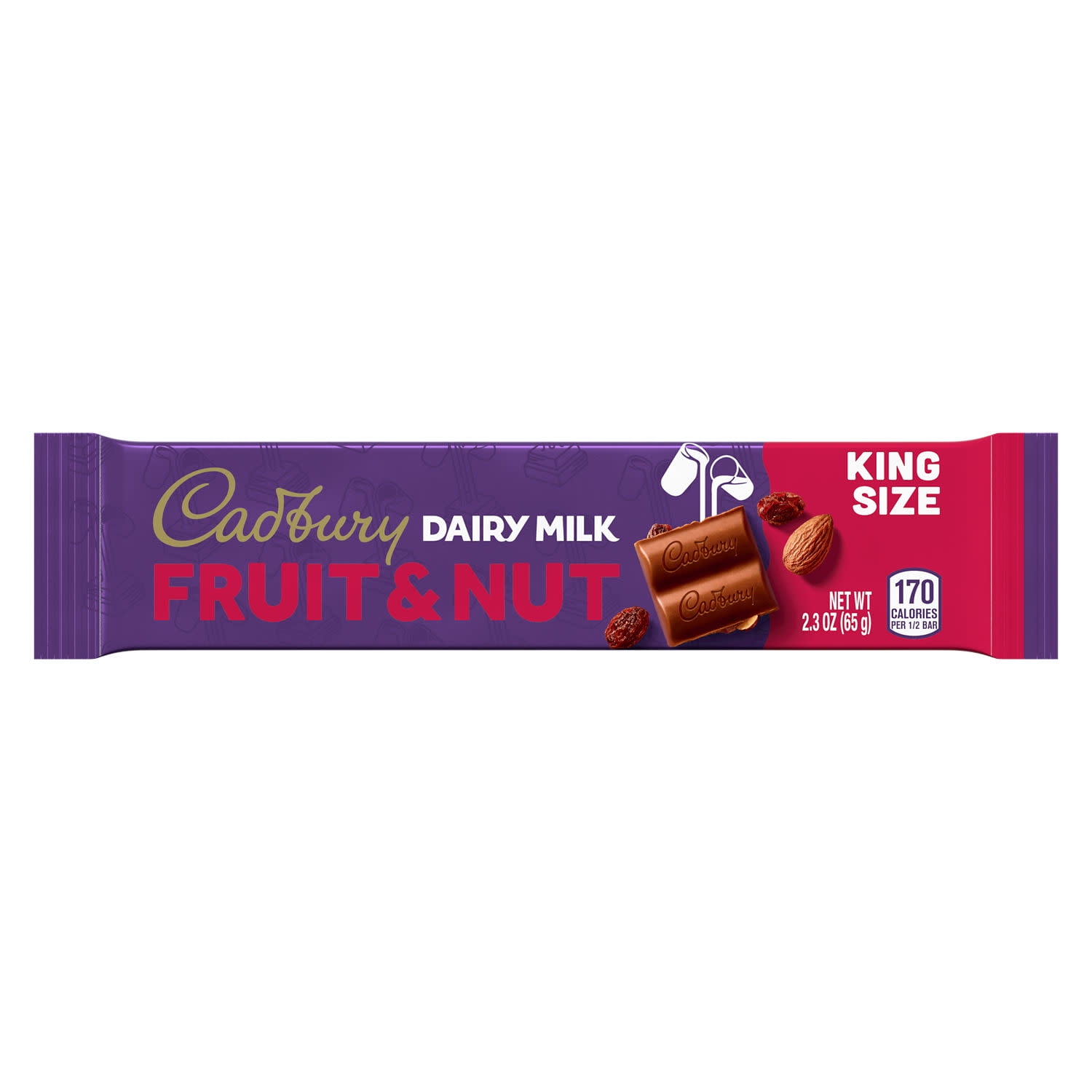 (2 pack) Cadbury Dairy Milk Fruit & Nut Milk Chocolate Candy, Bar 2.3 oz