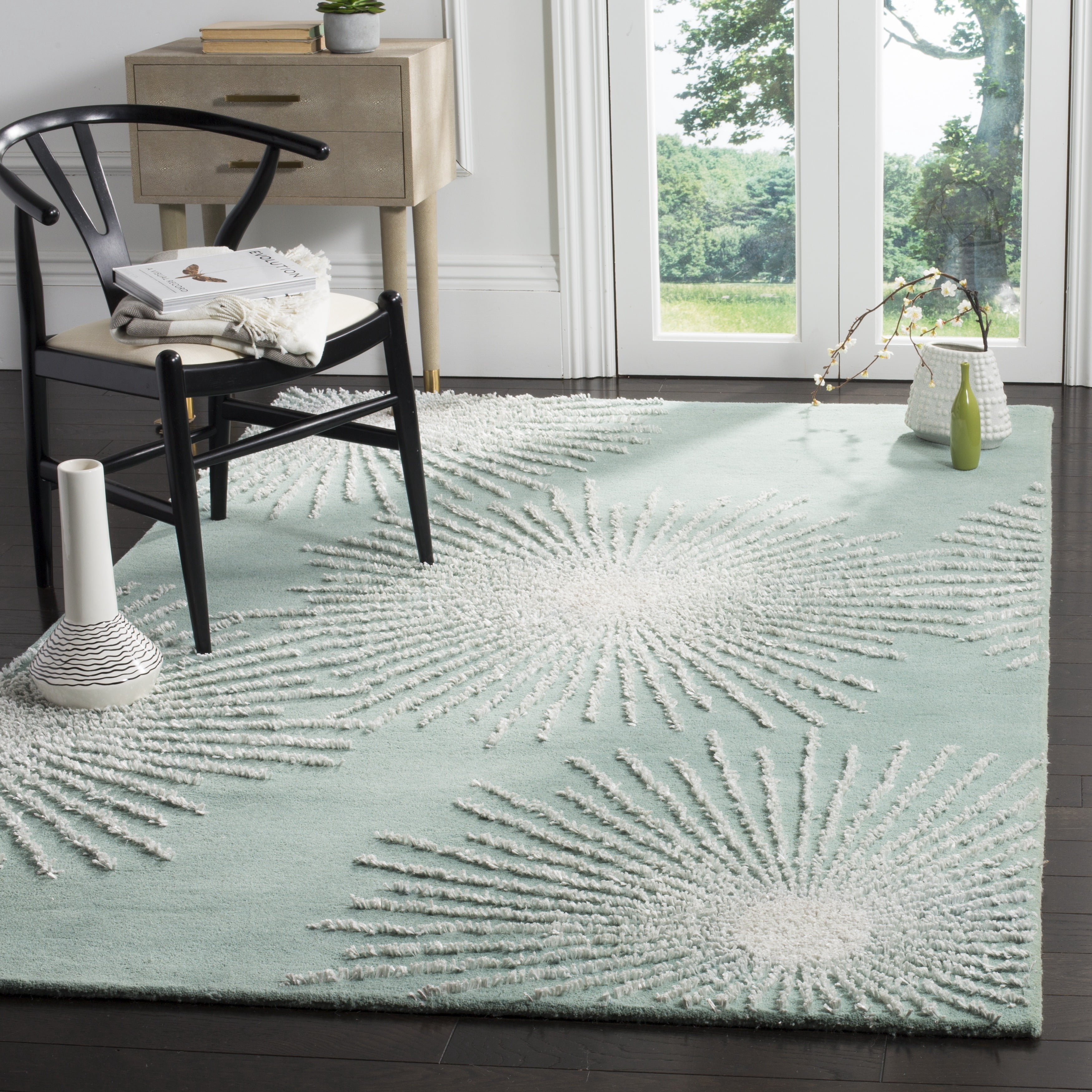 SAFAVIEH Soho Fiesta Geometric Area Rug, Light Teal/Multi, 3'6" x 5'6"