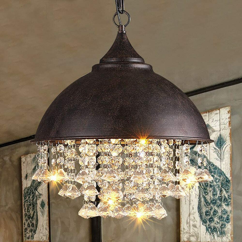 Rustic Industrial Crystal Pendant Light Loft Vintage Chandelier Ceiling Lamp E27 