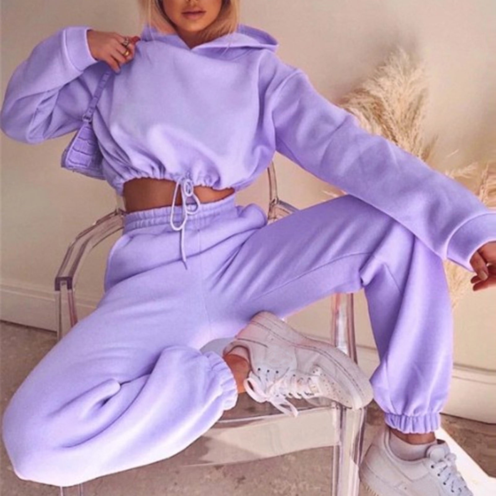 Turilly Women 2 Piece Tracksuit Set Women Solid Color Hooded Tracksuits  Casual Pants Sweatsuit Winter Long Sleeve Activewear Outfits Purple M -  Walmart.com