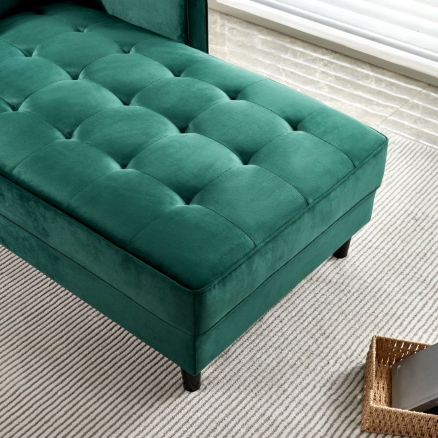 Gewnee Mid-Century Modern Velvet Chaise Lounge with Pillow - For Bedroom, Living Room