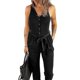 thumbnail image 2 of Mono ajustado sin mangas con cuello en V para mujer, mono informal de verano con cordones, mono largo, 2 of 4