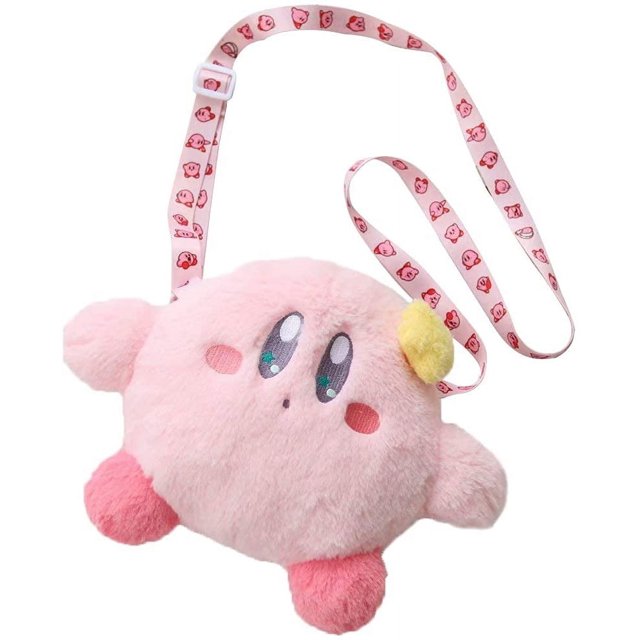 Bolsa de cosméticos de maquillaje Kirby de felpa de dibujos animados rosa, bolso bonito, bolso de hombro, organizador