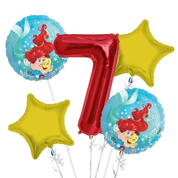 Ariel Balloon Bouquet 7th Birthday 5 pcs - Party Supplies