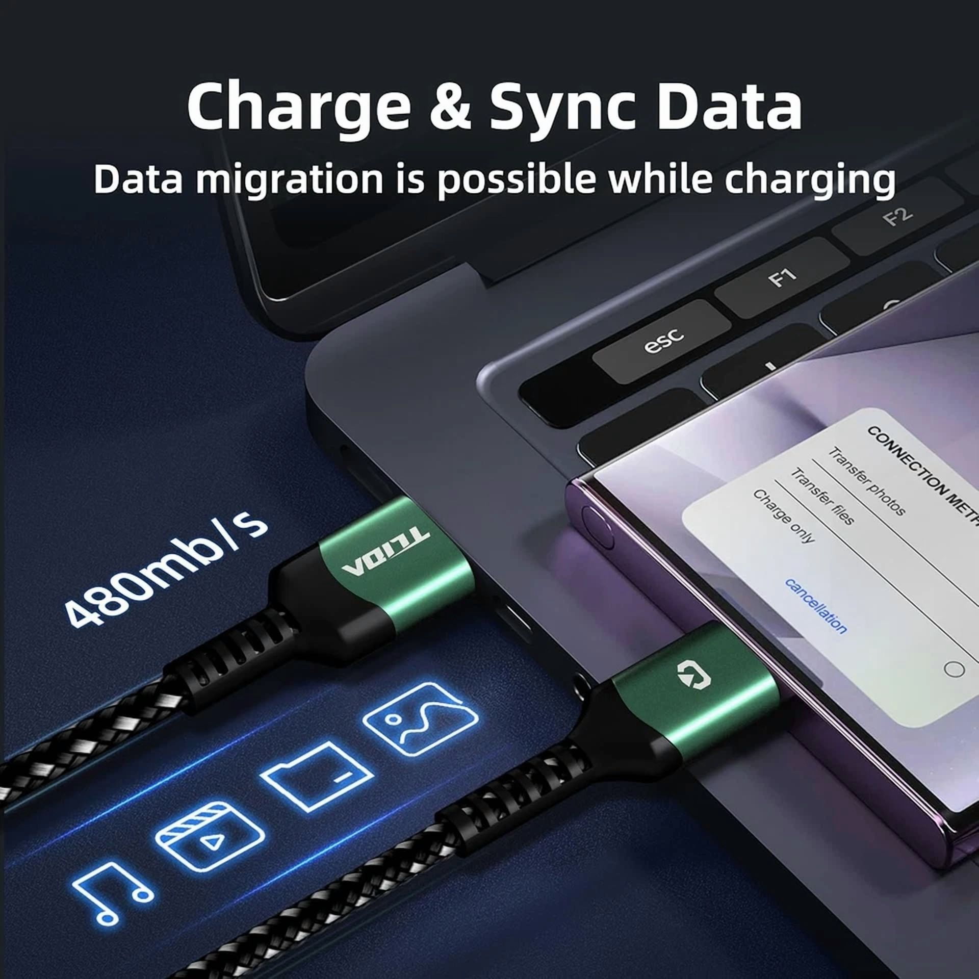 CRESTIN- Micro Usb Cable 3.3Ft Fast Charging 2.0 3.1A & 480Mbps Data Sync Green