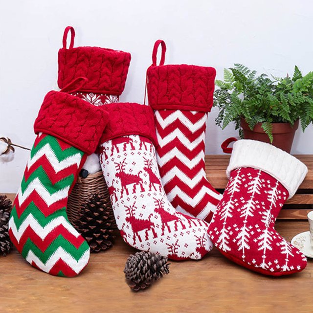 Worallymy calcetín navideño bolsa de regalo para niños calcetines rayas tejidas copos de nieve bolsas de vacaciones decoración Worallymy JD735807122