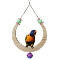 thumbnail image 1 of Wood Bird Swing Moon Shaped Fun Beaded Bird Swing Parrot Swing Perch with Bell, 1 of 8