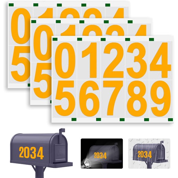 shiyou-Reflective Mailbox Numbers Sticker, 3 Sets Large 0-9 Self Adhesive Vinyl Waterproof Number Sticker for Outside, Signs, Windows, Doors, Cars, Trucks, Mailbox Sticker Address Numbers for House (