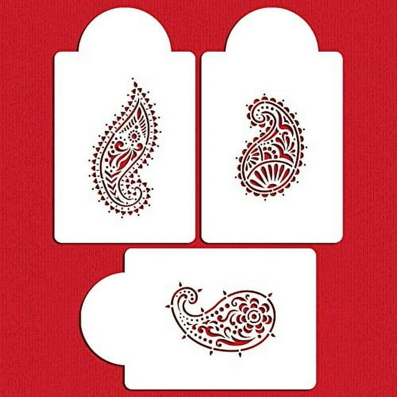 Designer Stencils C732 Jaipur Paisley Cake Stencil Set, Beige/semi-transparent