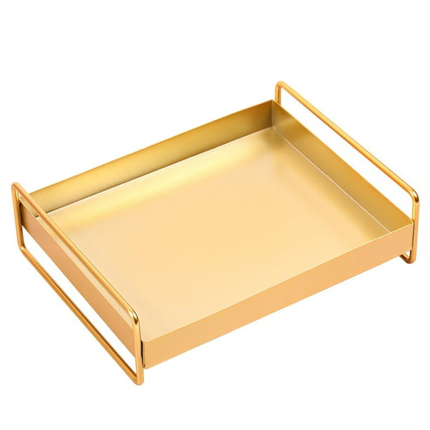 Bandeja Rectangular Dorada Bandeja De Almacenamiento De Escritorio De Metal Bandeja Decorativa Multiusos Con Mango Ergonómico Para Dormitorio Sala De Estar Cafetería Advancent HA027134-01