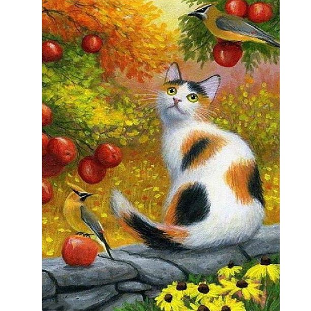 Cuadros Decorativos 5D bricolaje ronda completa taladro diamante pintura gato Kit arte decoración del hogar (ZQ034) Wdftyju de costura negro 4 estilos