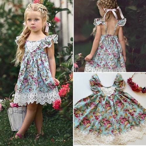 Baby Kid Girl Child Dress Toddler Princess Party Tutu Summer Floral Dresses Cute 