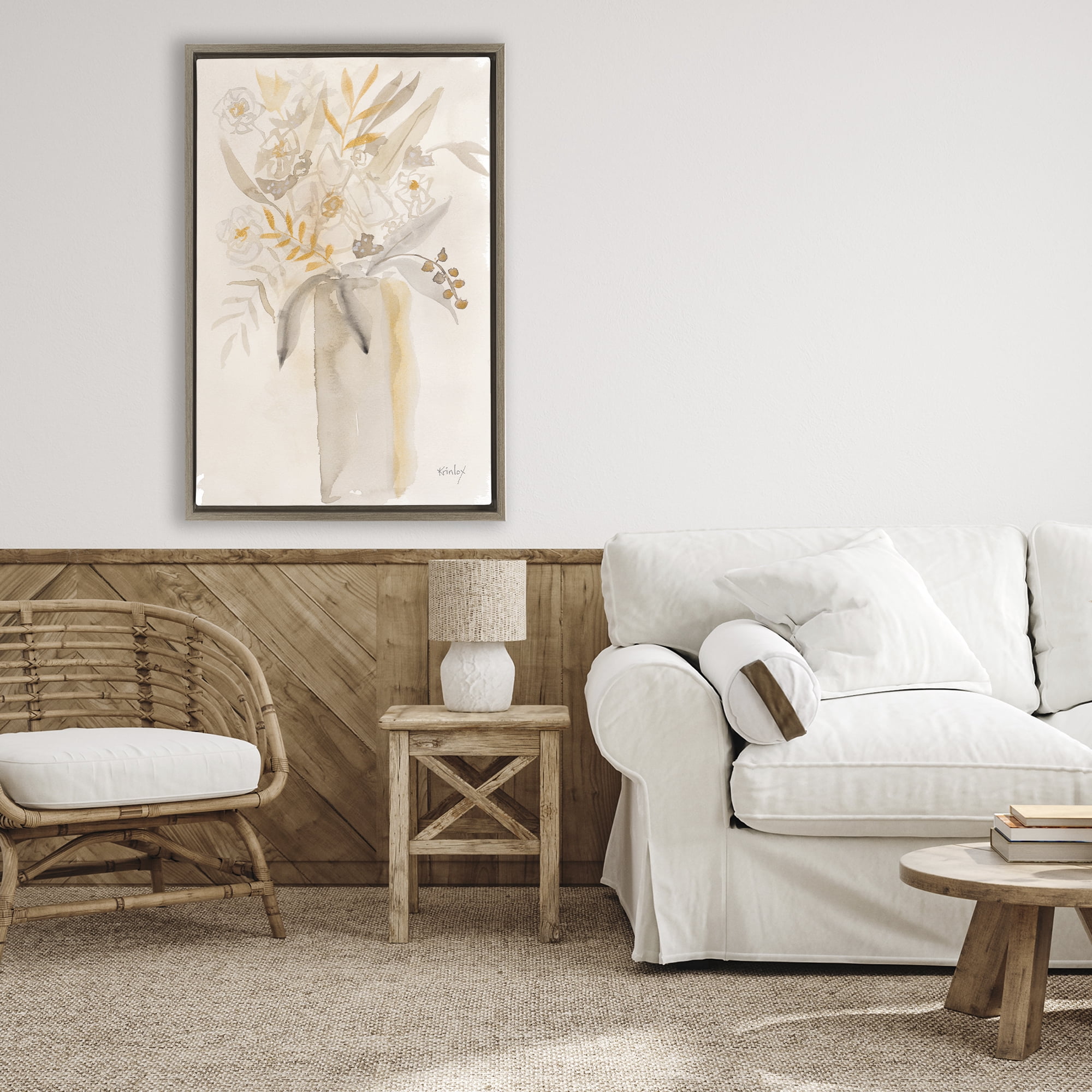 Stupell Industries Earthy Soft Flower Vase Brown Framed Floater Canvas Wall Art, design by Krinlox